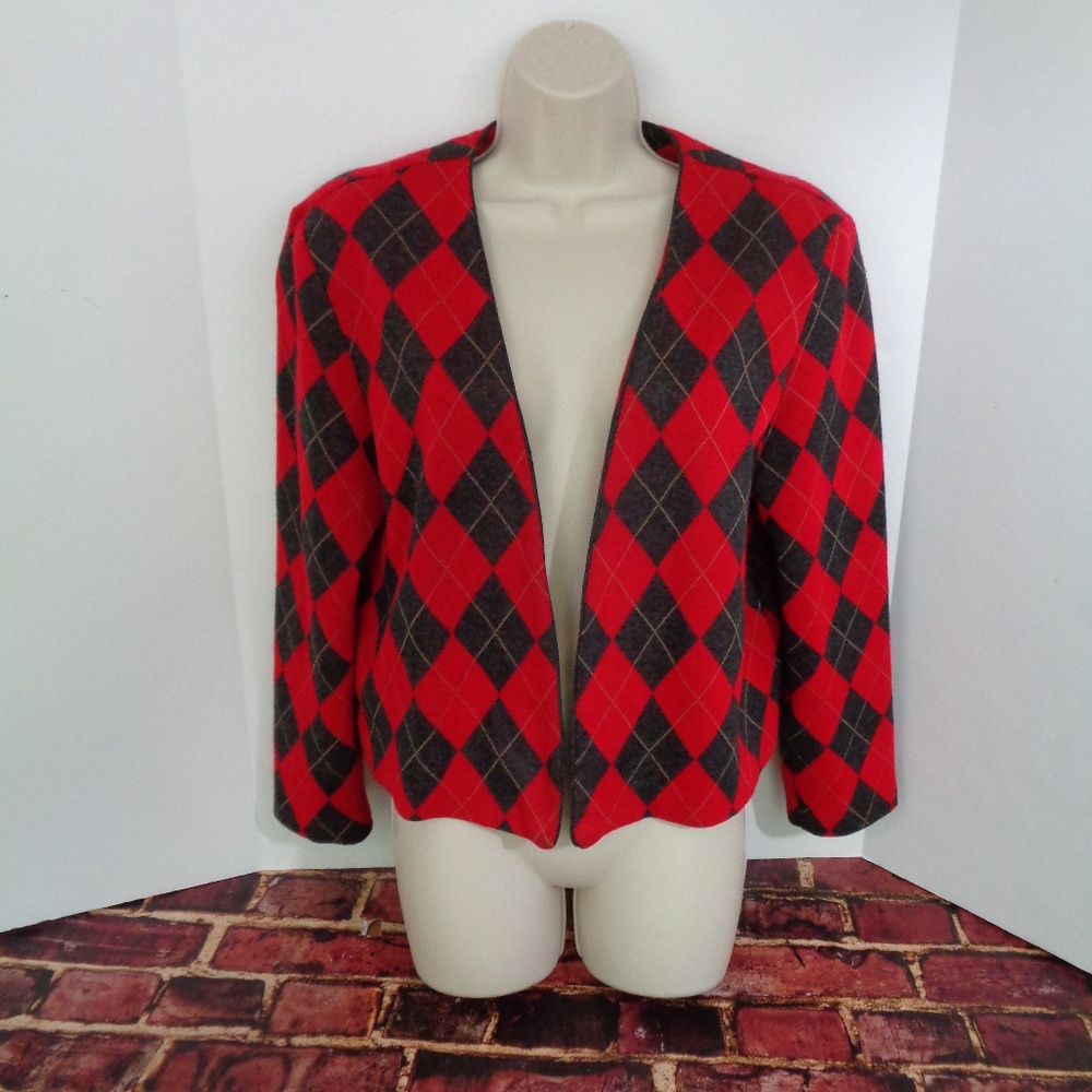 Stuart Alan Petites 14 Red Bk Plaid Short Blazer